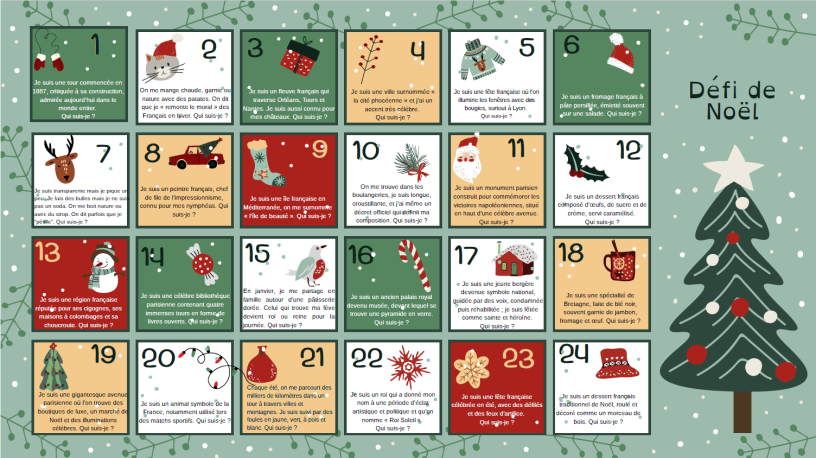 Calendrier jeux de Noël